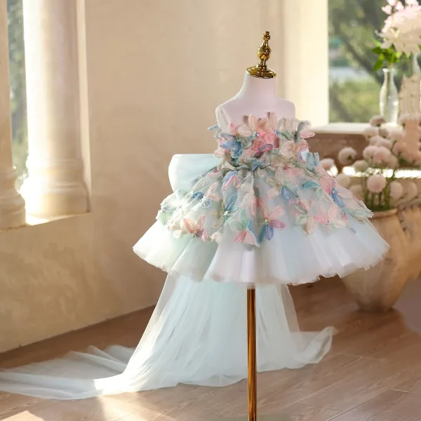 Flower Fairy Blushing Pink Beading Appliques Sequins Birthday Short Flower Girl Dresses 2025 Ball Gown Scoop Neck Sleeveless Backless Tulle