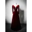 Vintage / Retro Beading Burgundy Velvet Winter Prom Dresses 2024 A-Line / Princess V-Neck Long Sleeve Floor-Length / Long Prom Formal Dresses