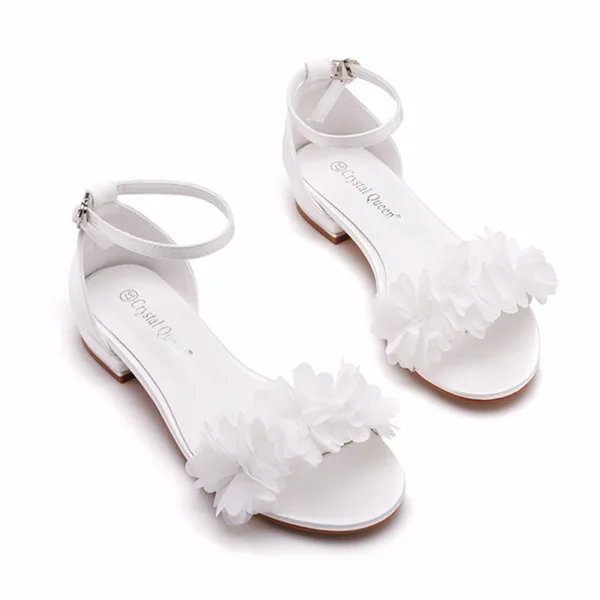 Schöne Weiß Ball Applikationen Sandalen Damen 2023 Knöchelriemen Peeptoes Low Heel Sandaletten Hochhackige