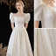 Vintage / Retro Ivory Satin Homecoming Graduation Dresses Prom Dresses 2023 A-Line / Princess Square Neckline Pearl Short Sleeve Backless Floor-Length / Long Formal Dresses