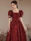 Chic / Beautiful Burgundy Prom Dresses 2023 A-Line / Princess Square Neckline Puffy Short Sleeve Backless Floor-Length / Long Prom Formal Dresses