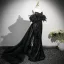 Scintillantes Noire Gland Paillettes Fendue devant Robe De Soirée 2025 Trompette / Sirène De l'épaule Manches Courtes Dos Nu Train De Balayage Robe De Ceremonie