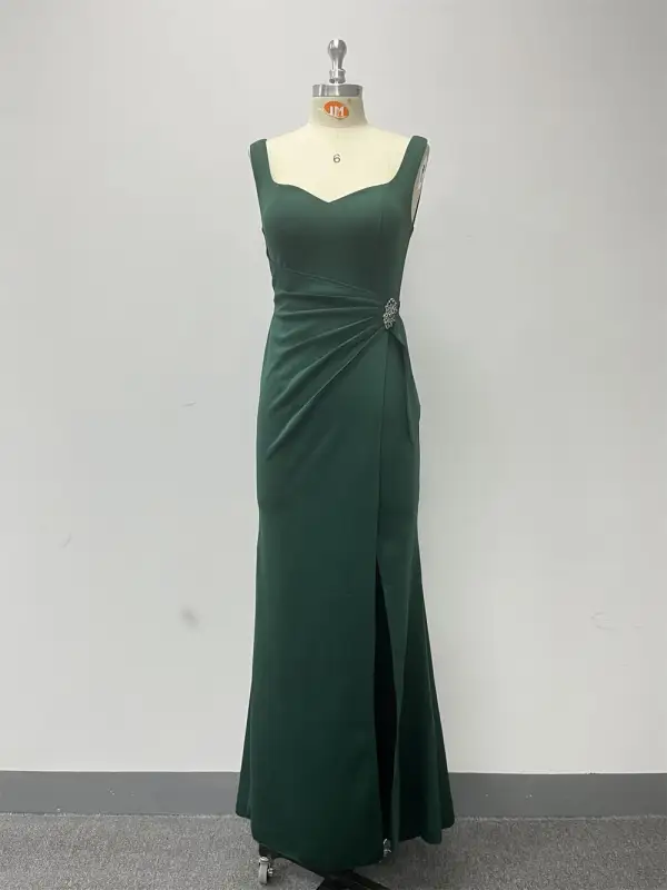 Sexy Vert Foncé Fendue devant Robe De Bal 2024 Trompette / Sirène Encolure Carrée Sans Manches Dos Nu Longue Promo Robe De Ceremonie