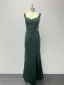 Sexy Vert Foncé Fendue devant Robe De Bal 2024 Trompette / Sirène Encolure Carrée Sans Manches Dos Nu Longue Promo Robe De Ceremonie