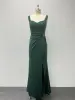 Sexy Dark Green Split Front Prom Dresses 2024 Trumpet / Mermaid Square Neckline Sleeveless Backless Floor-Length / Long Prom Formal Dresses