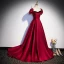 Elegant Burgundy Satin Prom Dresses A-Line / Princess 2023 Strapless Short Sleeve Backless Floor-Length / Long Prom Formal Dresses