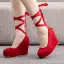 Romain Rouge Bride Cheville Imperméables Promo Chaussures Femmes 2025 11 cm Compensées À Bout Rond Chaussures Femmes