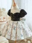 Chic / Beautiful Black Pearl Printing Birthday Flower Girl Dresses 2023 Ball Gown Scoop Neck Short Sleeve Bow Short
