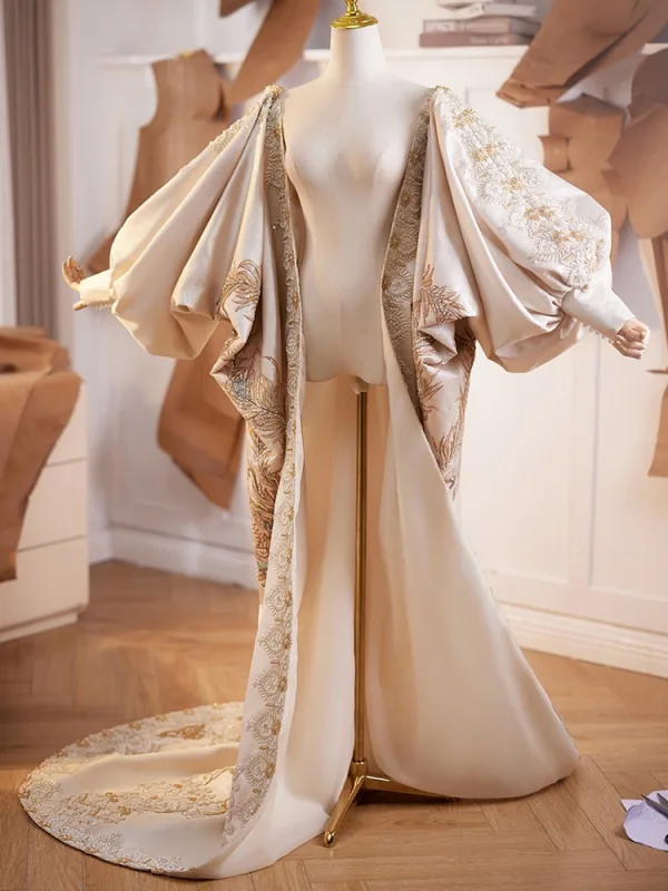 High-end Champagne Handmade Beading Sequins Rhinestone Pearl Prom shawl 2025