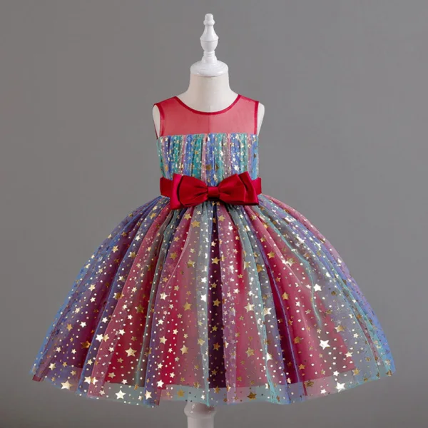 Bling Bling Blushing Pink Star Sequins Birthday Short Flower Girl Dresses 2024 Ball Gown Scoop Neck Sleeveless Bow Sash
