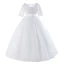 Elegant White Pearl Sequins Evening Party Flower Girl Dresses 2022 Ball Gown Scoop Neck Short Sleeve Sash Floor-Length / Long Flower Girl Dresses
