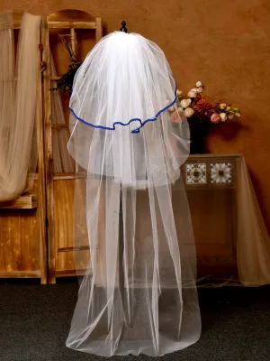 Modest Simple Ocean Blue 1 5 M Floor Length Long Wedding Veils Tulle 2025