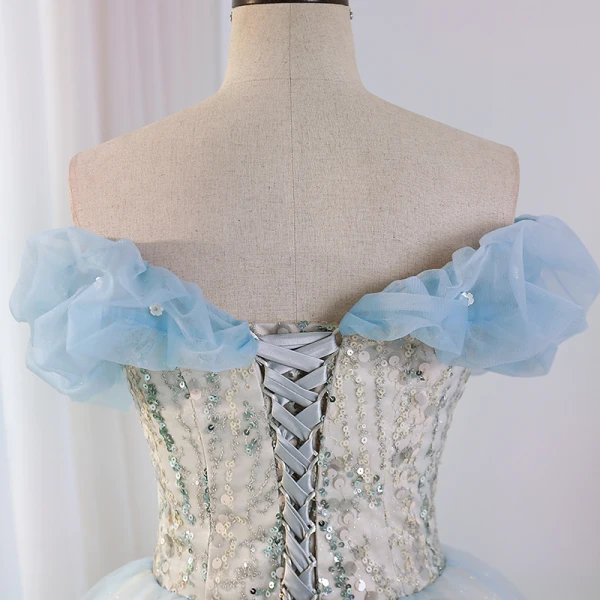 Modern / Fashion Sky Blue Glitter Beading Sequins Prom Dresses 2023 Ball Gown Strapless Sleeveless Backless Floor-Length / Long Prom Formal Dresses