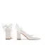 Elegante Weiß Leder Satin Schleife Brautschuhe 2023 7 cm Thick Heels Spitzschuh Hochzeit Pumps Hochhackige