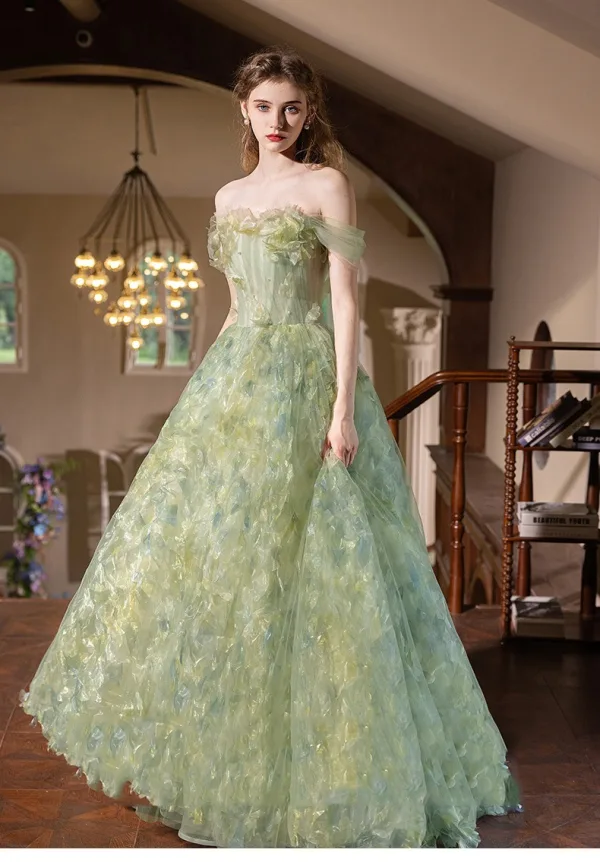Flower Fairy Sage Green Appliques A-Line Princess Prom Dresses 2025 Strapless Sleeveless Flower Fairy Sage Green Appliques A-Line Princess Prom Dresses 2025 Strapless Sleeveless