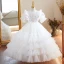 Chic / Beautiful White Beading Sequins Cascading Ruffles Birthday Flower Girl Dresses 2023 Ball Gown Scoop Neck Short Sleeve Floor-Length / Long