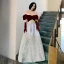 Fashion Burgundy Suede Prom Dresses 2022 A-Line / Princess Off-The-Shoulder Short Sleeve Backless Floor-Length / Long Prom Formal Dresses
