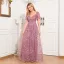 Elegant Blushing Pink Lace Flower Prom Dresses 2024 A-Line / Princess Square Neckline Short Sleeve Backless Floor-Length / Long Prom Formal Dresses