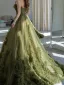 Chic / Belle Vert Cendré Noeud Ceinture Robe De Bal 2025 Princesse Bustier Sans Manches Dos Nu Train De Balayage Robe De Ceremonie