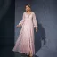 Chic / Beautiful Blushing Pink Lace Flower Split Front Prom Dresses 2025 A-Line / Princess V-Neck Long Sleeve Backless Floor-Length / Long Prom Formal Dresses