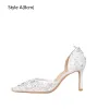 Elegant White Lace Sequins Flower Wedding Shoes 2024 High Heels 8 cm Stiletto Heels Pointed Toe Wedding Heels