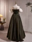 Vintage / Retro Dark Green Satin Prom Dresses A-Line / Princess 2023 Flower Off-The-Shoulder Puffy Short Sleeve Backless Floor-Length / Long Prom Formal Dresses
