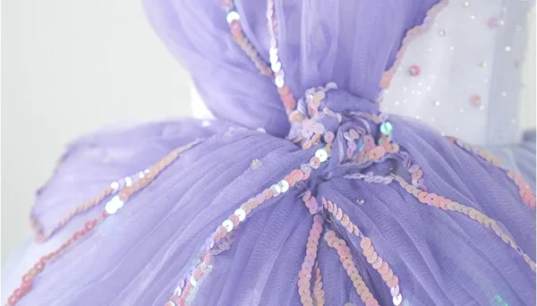 Chic / Beautiful Lavender Sequins Birthday Flower Girl Dresses 2025 Ball Gown Strapless Sleeveless Backless Floor-Length / Long Flower Girl Dresses