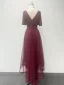 Chic / Belle Bordeaux Paillettes Asymétrique Robe De Bal 2024 Princesse V-Cou Manches Courtes Dos Nu Promo Robe De Ceremonie