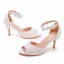 Sexy White Pearl Lace Flower Wedding Shoes 2023 Ankle Strap 7 cm Stiletto Heels Open / Peep Toe Wedding Sandals High Heels