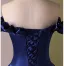 Vintage / Retro Elegant Navy Blue Satin Prom Dresses 2024 Ball Gown Off-The-Shoulder Short Sleeve Backless Floor-Length / Long Prom Formal Dresses