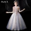 Charmant Bleu Ciel Perlage Étoile Paillettes Anniversaire Robe Ceremonie Fille 2022 Robe Boule Encolure Dégagée Sans Manches Dos Nu Longue Robe Ceremonie Fille