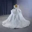 Luxury / Gorgeous Sparkly White Handmade  Beading Pearl Rhinestone Sequins Cascading Ruffles Wedding Dresses 2023 Ball Gown Scoop Neck Long Sleeve Backless