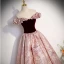 Chic / Beautiful Burgundy Glitter Prom Dresses 2023 A-Line / Princess Off-The-Shoulder Sleeveless Backless Floor-Length / Long Prom Formal Dresses