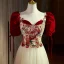 Elegant Burgundy Printing Prom Dresses 2022 A-Line / Princess Square Neckline Short Sleeve Backless Bow Floor-Length / Long Formal Dresses