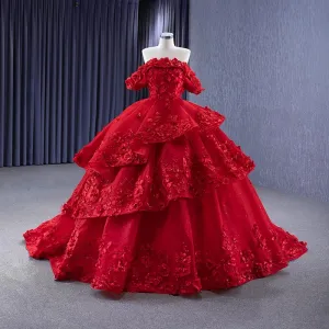 High End Burgunder Glitter Perle Appliques Gripende Ruffles Ballkjoler 2023 Ballkjole Av Skulderen Uten Ermer Ryggløse Domstol Tog Ball Formelle Kjoler