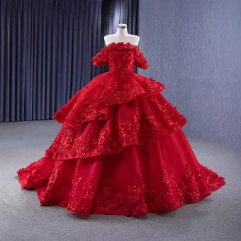 Haut De Gamme Bordeaux Glitter Perle Appliques Volants En Cascade Robe De Bal 2023 Robe Boule De L Épaule Sans Manches Dos Nu Tribunal Train Promo Robe De Ceremonie
