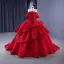 High-end Burgundy Glitter Pearl Appliques Cascading Ruffles Prom Dresses 2023 Ball Gown Off-The-Shoulder Sleeveless Backless Court Train Prom Formal Dresses