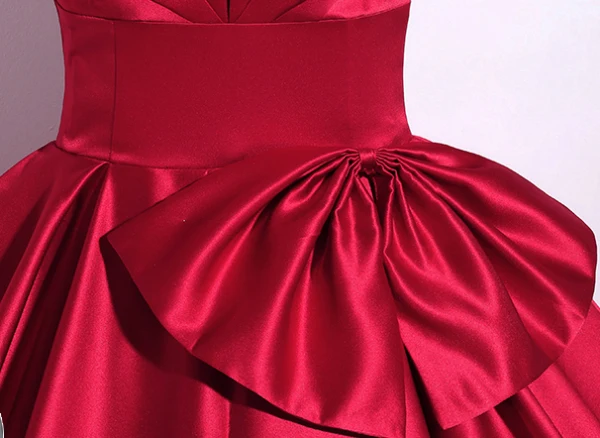 Elegant Burgundy Bow Prom Dresses 2024 Ball Gown Square Neckline Puffy Short Sleeve Backless Floor-Length / Long Prom Formal Dresses