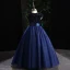 Vintage / Retro Chic / Beautiful Navy Blue Sequins Prom Flower Girl Dresses 2022 Ball Gown Scoop Neck Bow Sash Sleeveless Floor-Length / Long Flower Girl Dresses