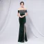Sexy Black Sequins Evening Dresses 2022 Trumpet / Mermaid Off-The-Shoulder Short Sleeve Backless Split Front Floor-Length / Long Prom Formal Dresses