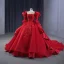 Vintage / Retro High-end Red Beading Lace Flower Appliques Cascading Ruffles Wedding Dresses 2024 Ball Gown Scoop Neck 3/4 Sleeve Backless Chapel Train