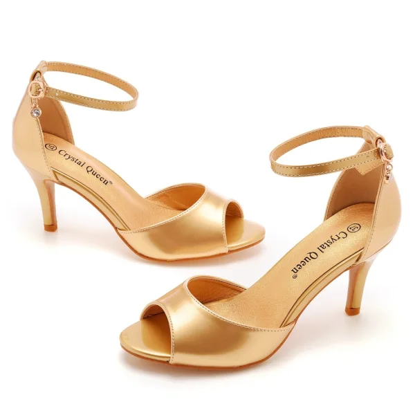 Chic / Beautiful Gold Evening Party Womens Sandals 2023 7 cm Stiletto Heels Ankle Strap Open / Peep Toe Sandals High Heels