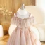 Bling Bling Blushing Pink Beading Star Sequins Birthday Flower Girl Dresses 2023 Ball Gown Scoop Neck Short Sleeve Backless Floor-Length / Long Flower Girl Dresses