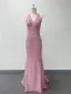 Sexy Rougissant Rose Glitter Robe De Soirée 2024 Trompette / Sirène Titulaire Sans Manches Dos Nu Noeud Train De Balayage Soirée Robe De Ceremonie