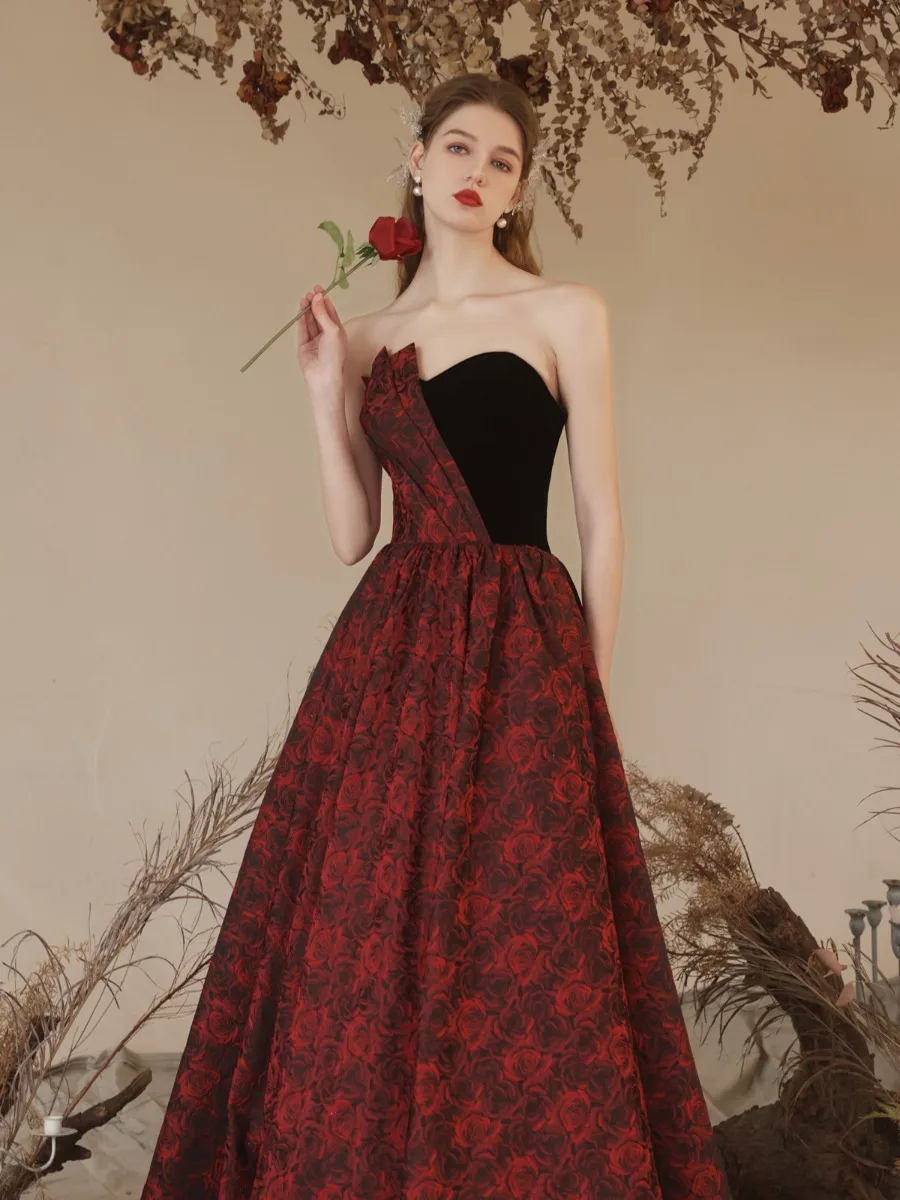 formal burgundy dress Burgundy Off the Shoulder Long Prom Dress, Elegant Tulle Formal Evenin main image 1