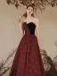 Charming Burgundy Summer Printing Evening Dresses 2023 A-Line / Princess Strapless Sleeveless Backless Floor-Length / Long Evening Party Formal Dresses