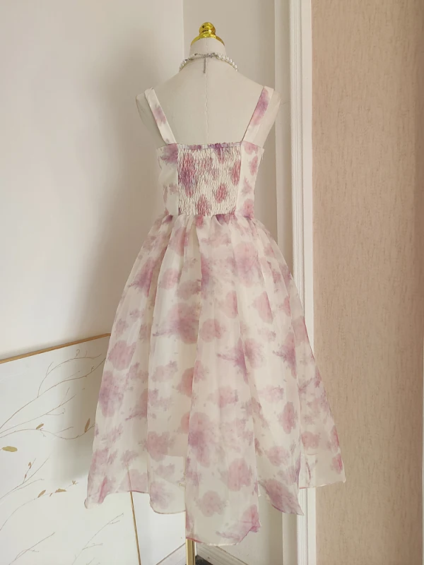 Simple Blanche Impression Organza Robe De Bal 2023 Princesse Encolure Carrée Sans Manches Dos Nu Courte Promo Robe De Ceremonie