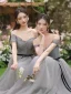 Simple Gris Robe Demoiselle D'honneur 2022 Princesse Noeud Ceinture Manches Courtes Dos Nu Longue Robe De Ceremonie
