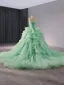 High-end Sage Green Beading Pearl Sequins Cascading Ruffles Prom Dresses 2024 Ball Gown Strapless Sleeveless Backless Chapel Train Prom Formal Dresses