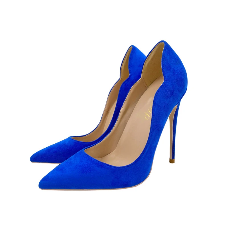 Chic Belle OL Daim Bleu Roi Escarpins 2022 12 cm Talons Aiguilles A Bout Pointu Escarpins Talons Hauts